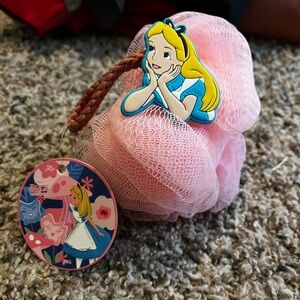 Pink Alice-in-Wonderland Kids Bath Pouf with Character Charm
